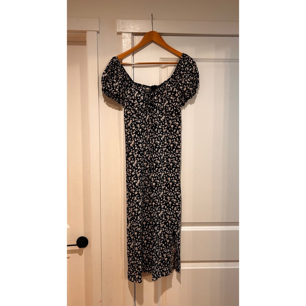 No Boundaries Babydoll Coquette Milkmaid Midi Dress Puff Sleeve Slit Women Large